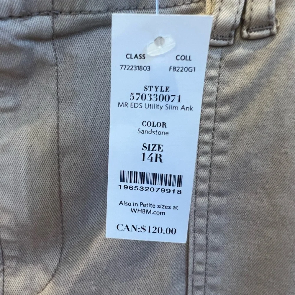 NWT new 14 WHBM mid rise everyday soft slim ankle utility pants sandstone tan